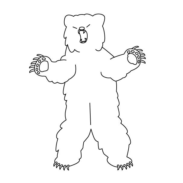 仁王立ちの熊の無料モノクロイラスト