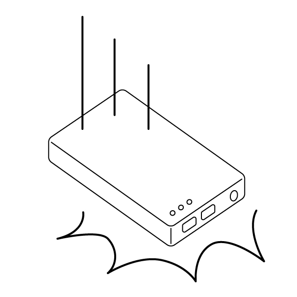 落下するモバイルバッテリーの無料モノクロイラスト