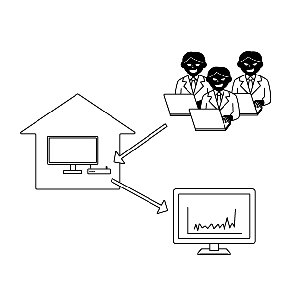 テレビ用受信機を悪用した証券口座乗っ取りの無料モノクロイラスト