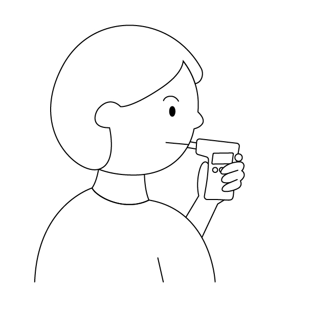 アルコール検知器を使う人の無料モノクロイラスト