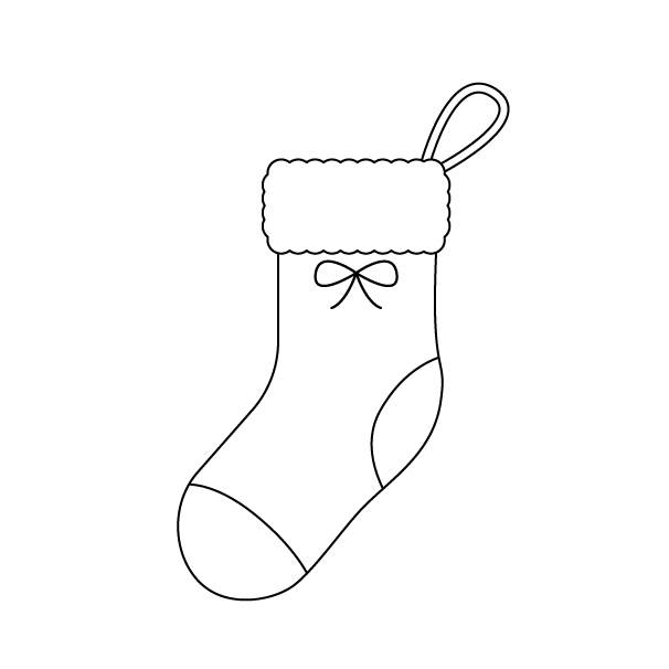 クリスマスの靴下の無料モノクロイラスト