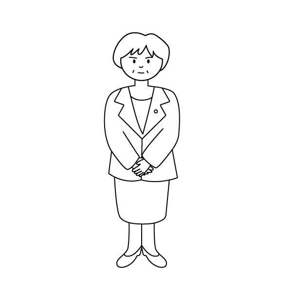 総理大臣（女性）の無料モノクロイラスト