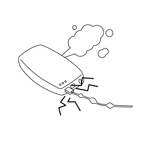 過充電のモバイルバッテリーの無料モノクロイラスト