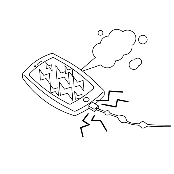 スマホの過充電の無料モノクロイラスト