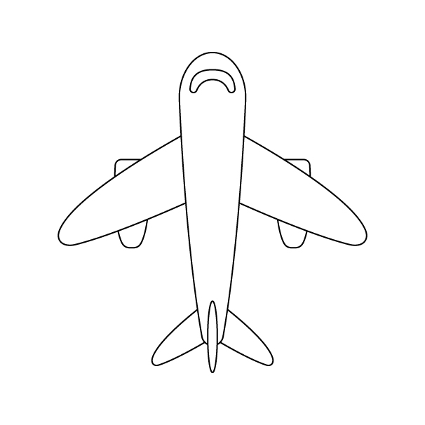 上から見た飛行機の無料モノクロイラスト