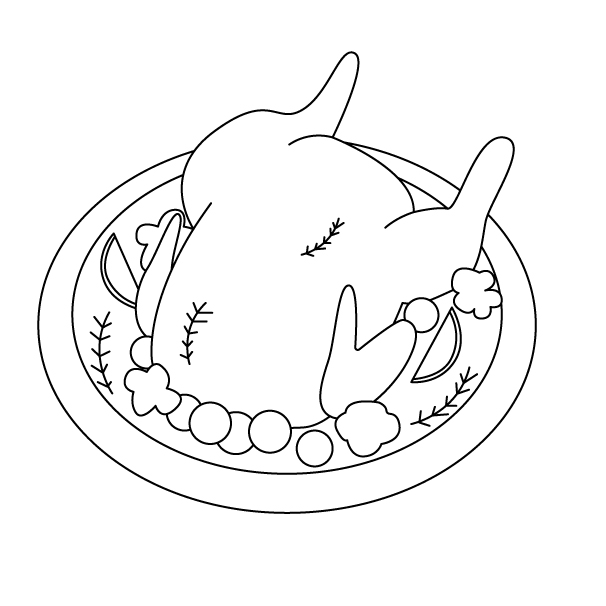 ローストチキンの無料モノクロイラスト