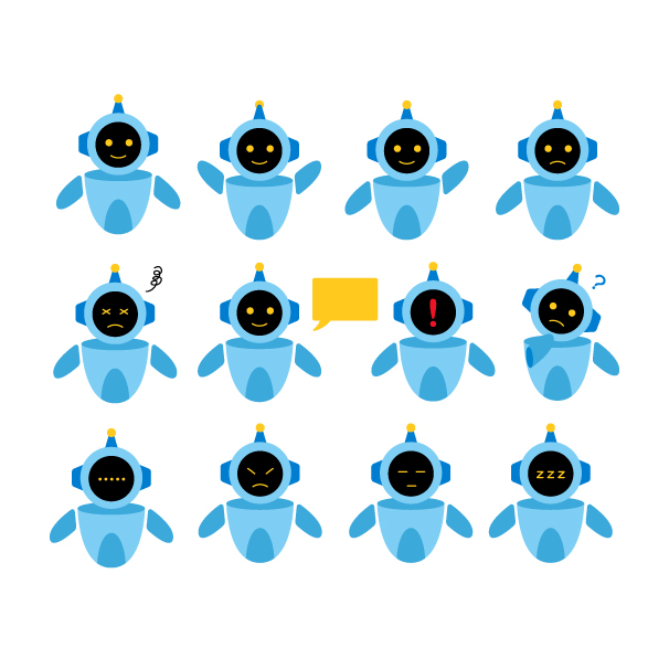 AIロボットキャラクターセットの無料線なしイラスト