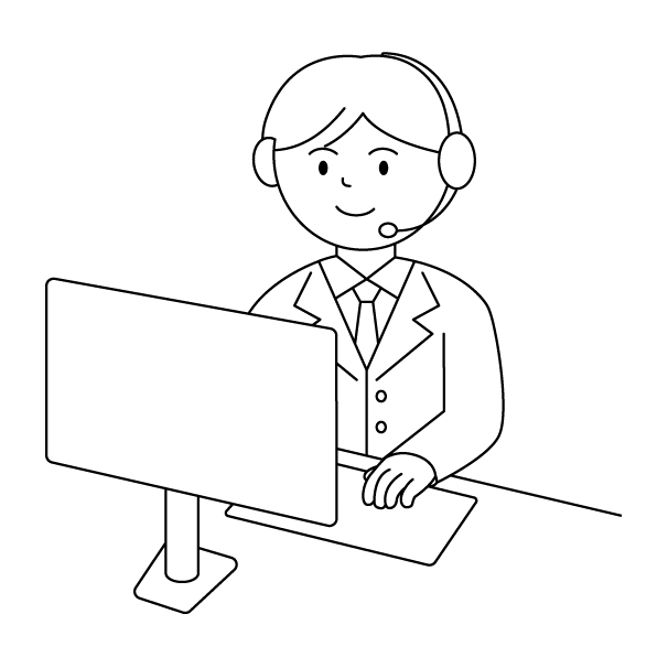 コールセンターの男性の無料モノクロイラスト