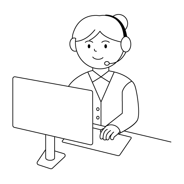 コールセンターの女性の無料モノクロイラスト