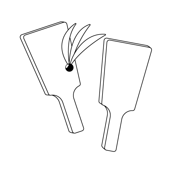 羽根つきの羽子板と羽の無料モノクロイラスト