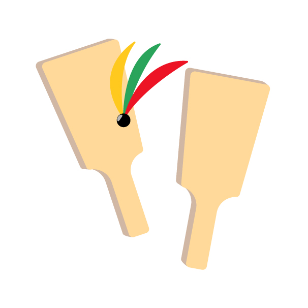 羽根つきの羽子板と羽の無料線なしイラスト