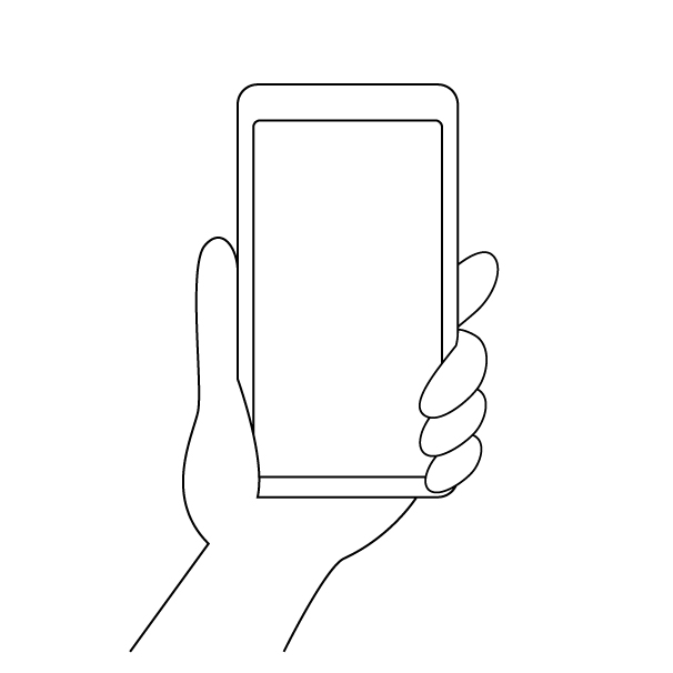 スマートフォンを片手で持つ様子の無料モノクロイラスト