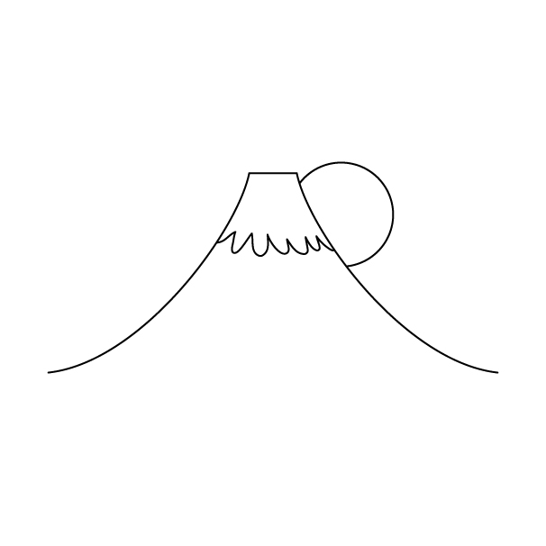 富士山と太陽の無料モノクロイラスト