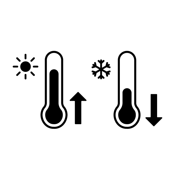 温度変化アイコン（気温上昇・気温低下）の無料モノクロイラスト