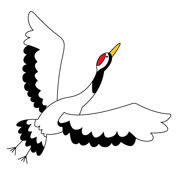 舞い上がるタンチョウの無料カラーイラスト