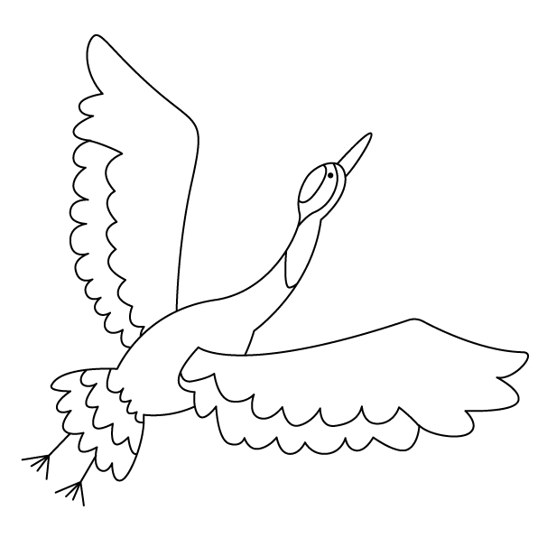 舞い上がるタンチョウの無料モノクロイラスト