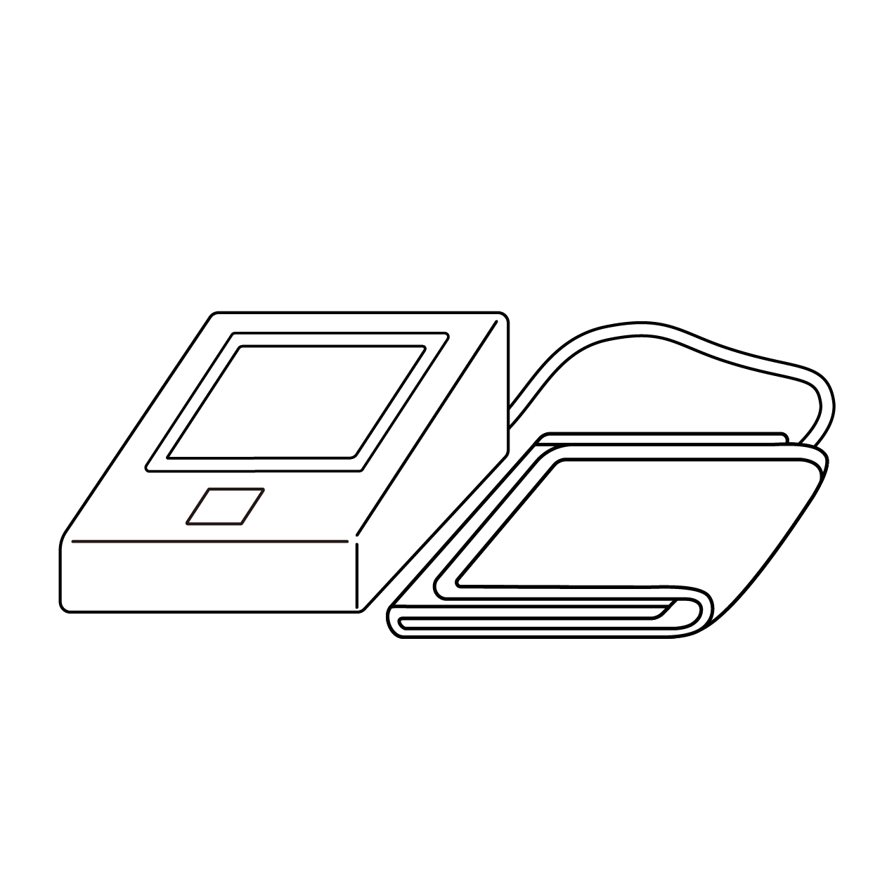 上腕式血圧計のカフタイプの無料モノクロイラスト