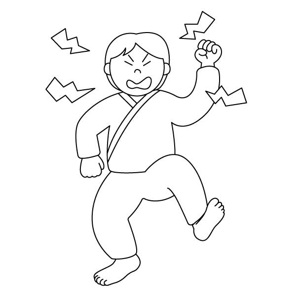 過活動性せん妄の男性患者の無料モノクロイラスト