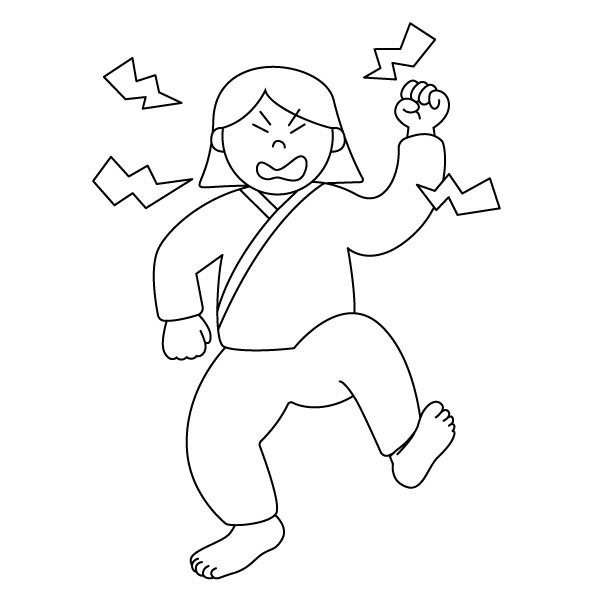 過活動性せん妄の女性患者の無料モノクロイラスト