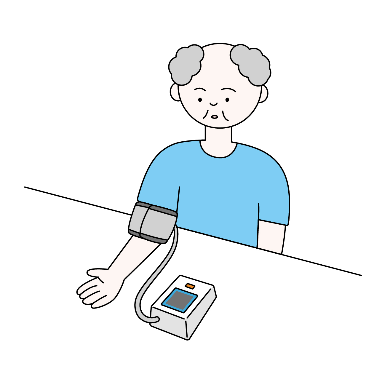 血圧を測る年配男性の無料カラーイラスト