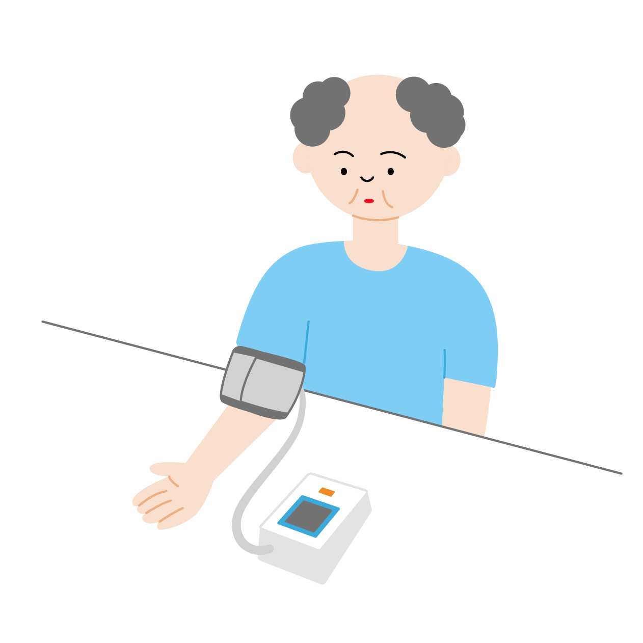 血圧を測る年配男性の無料線なしイラスト