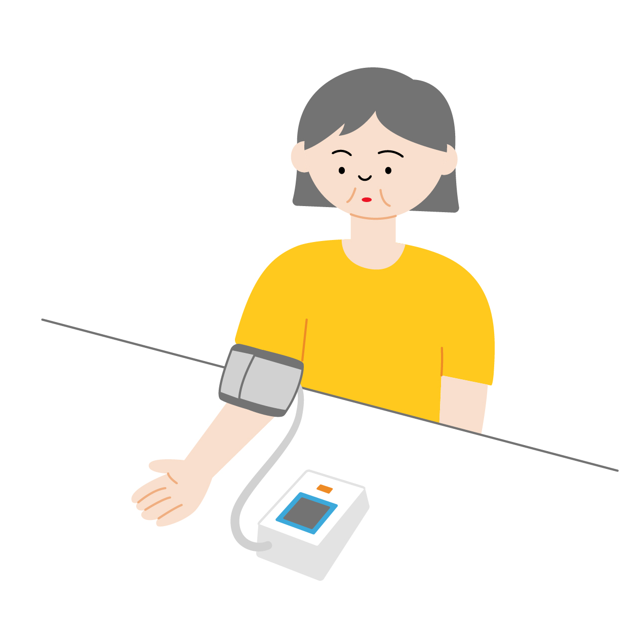 血圧を測る年配女性の無料線なしイラスト