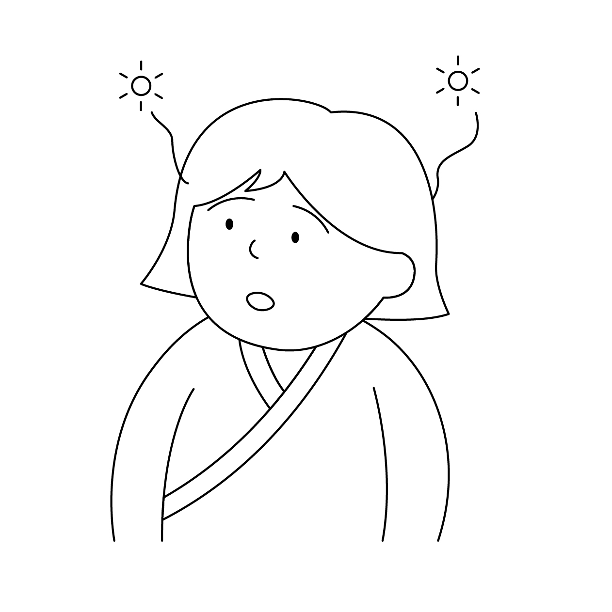 低活動型せん妄の若い女性患者の無料モノクロイラスト