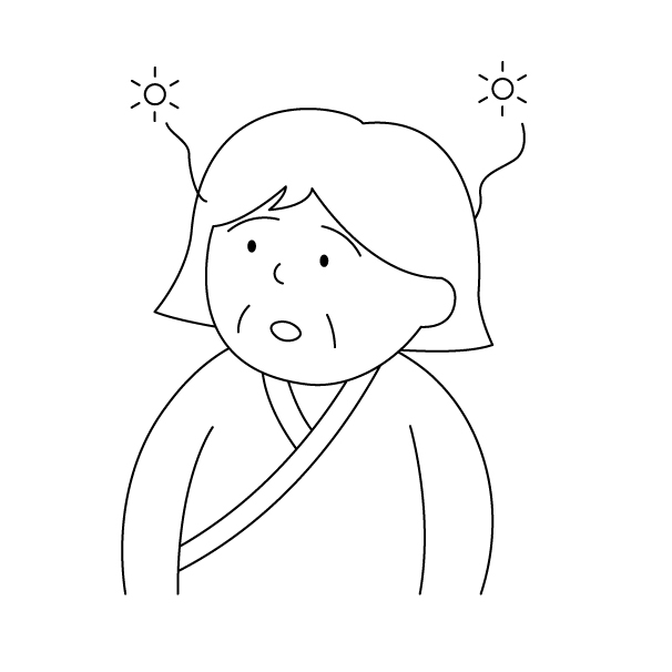 低活動型せん妄の高齢女性患者の無料モノクロイラスト