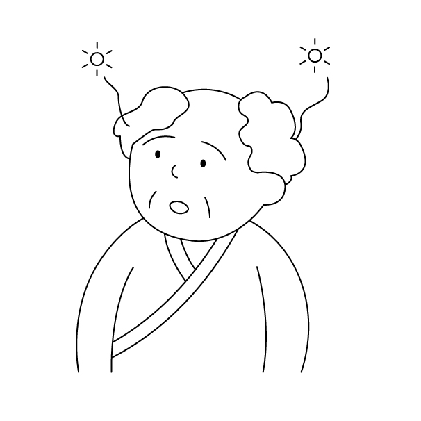 低活動型せん妄の高齢男性患者の無料モノクロイラスト