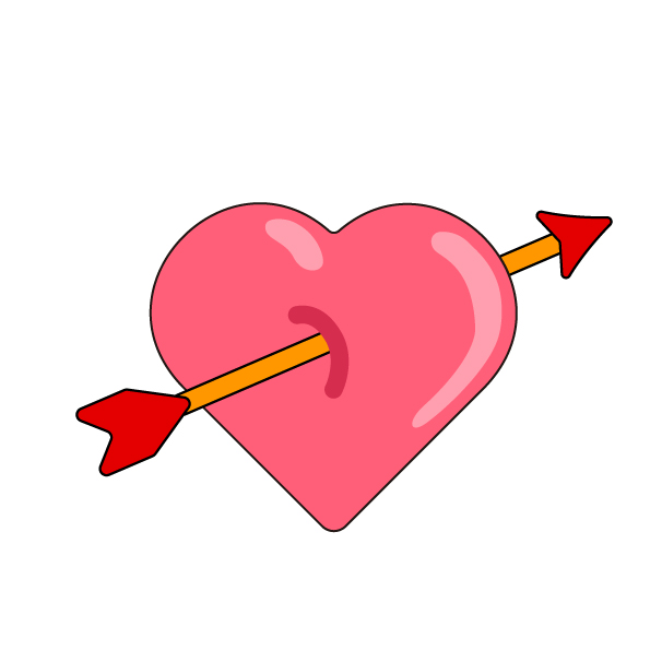 射抜かれたハートの無料カラーイラスト
