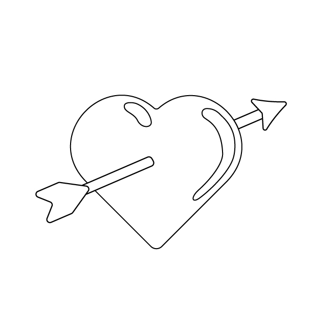 射抜かれたハートの無料モノクロイラスト