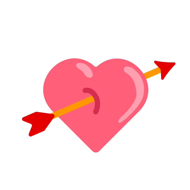 射抜かれたハートの無料線なしイラスト