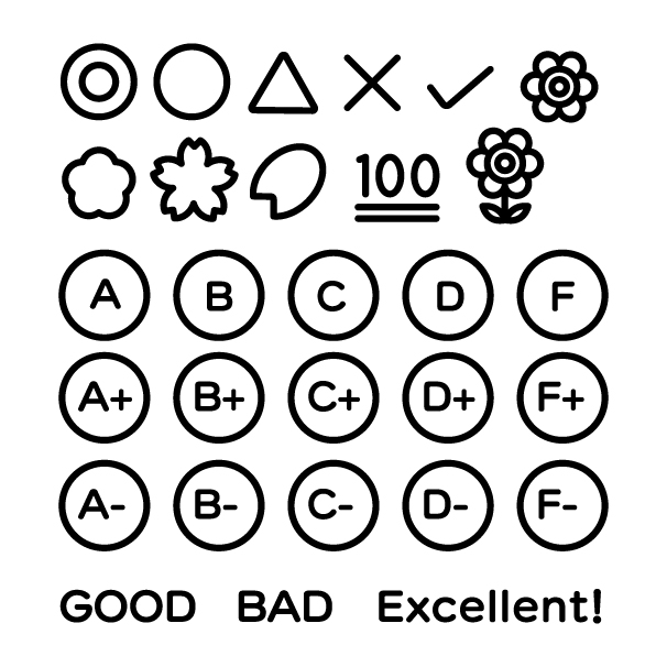 採点アイコンセットの無料モノクロイラスト