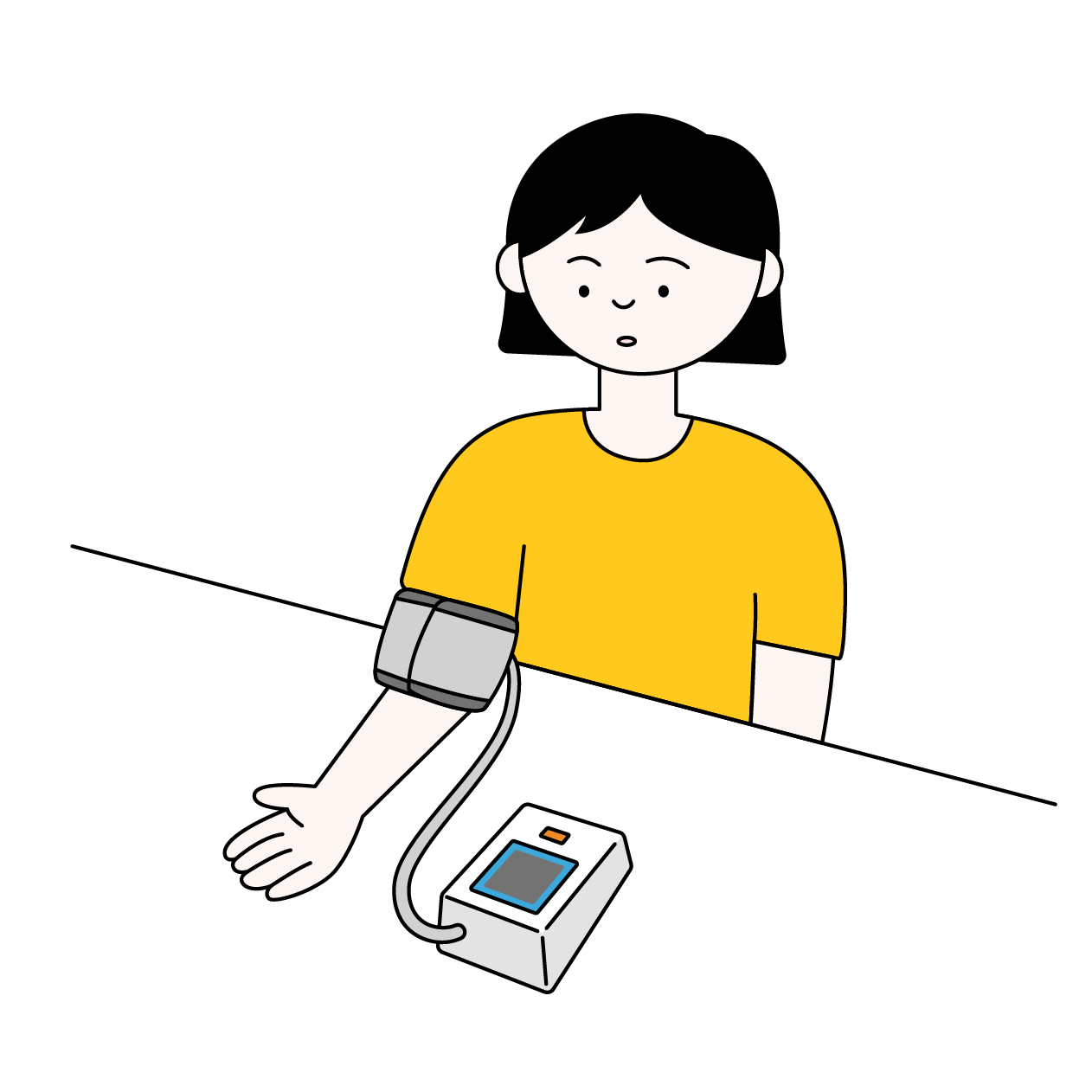 血圧を測る若い女性の無料カラーイラスト