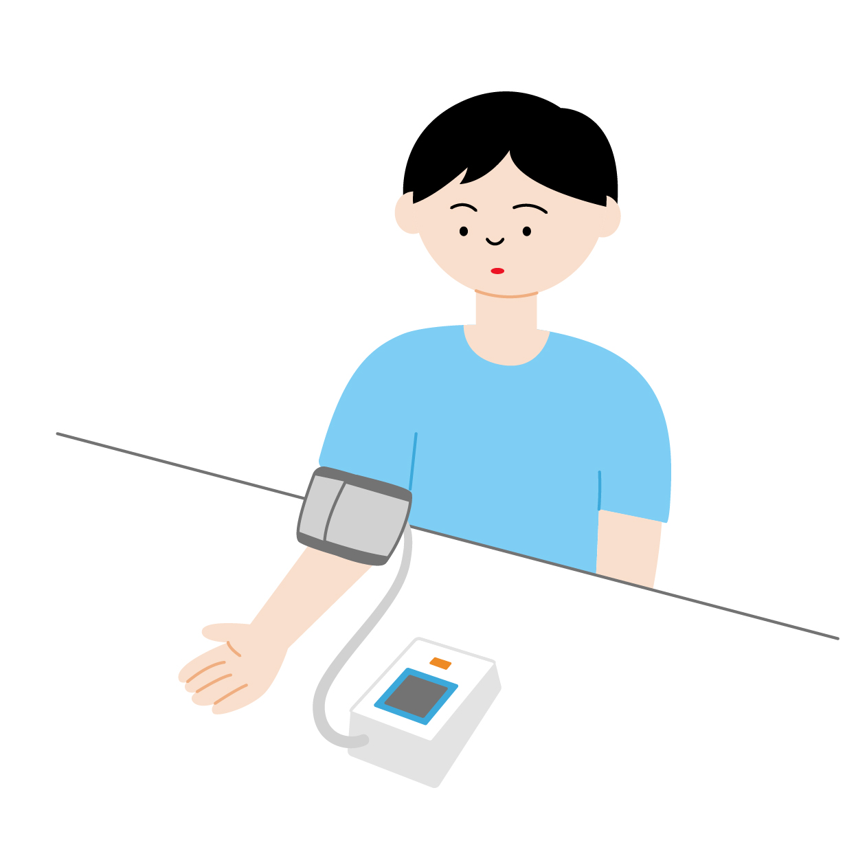 血圧を測る若い男性の無料線なしイラスト