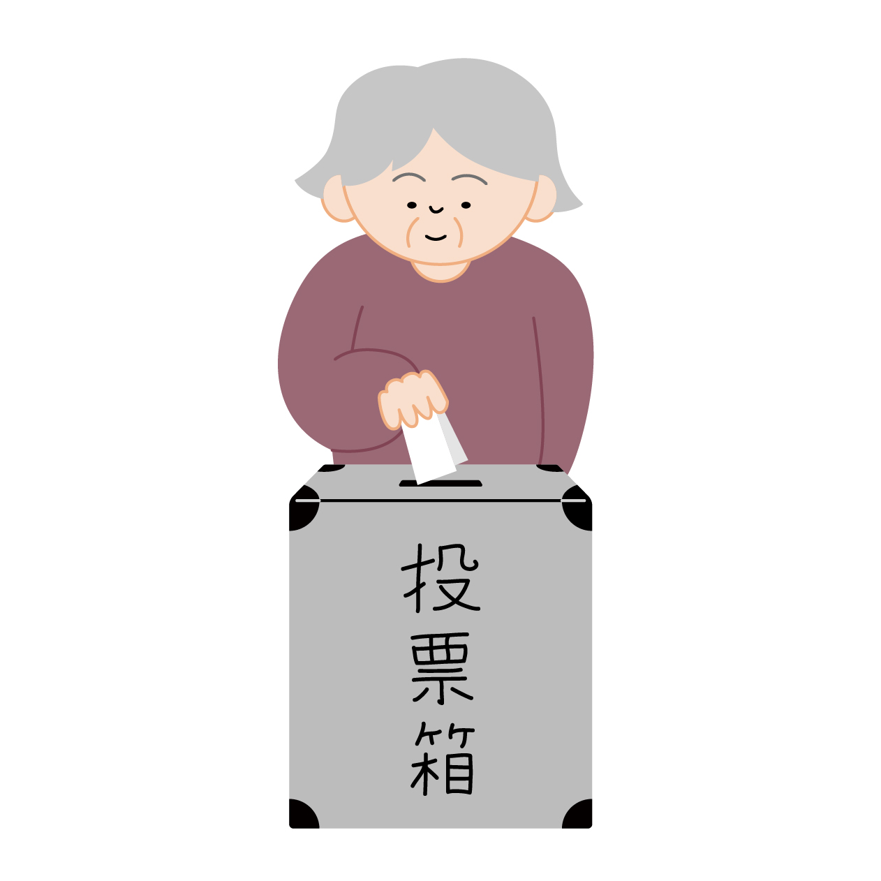 投票する年配女性の無料線なしイラスト