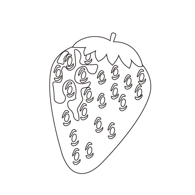 立体感のある苺(イチゴ)の無料モノクロイラスト