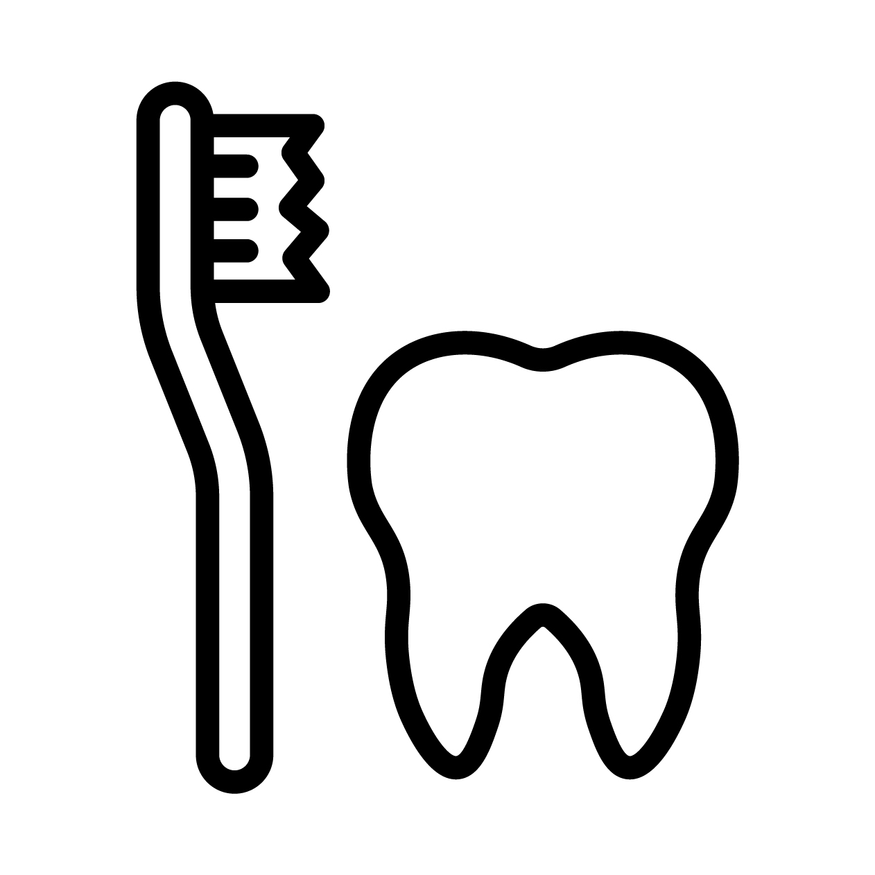 歯ブラシと歯のモノクロアイコン