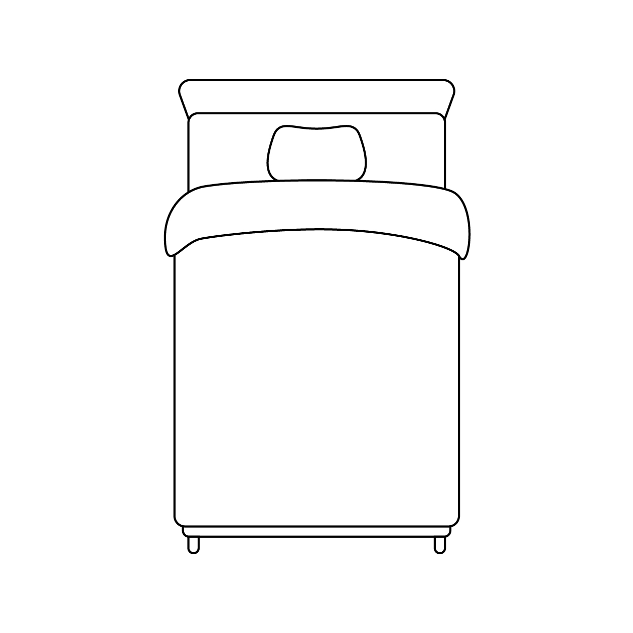 上から見たベッドの無料モノクロイラスト