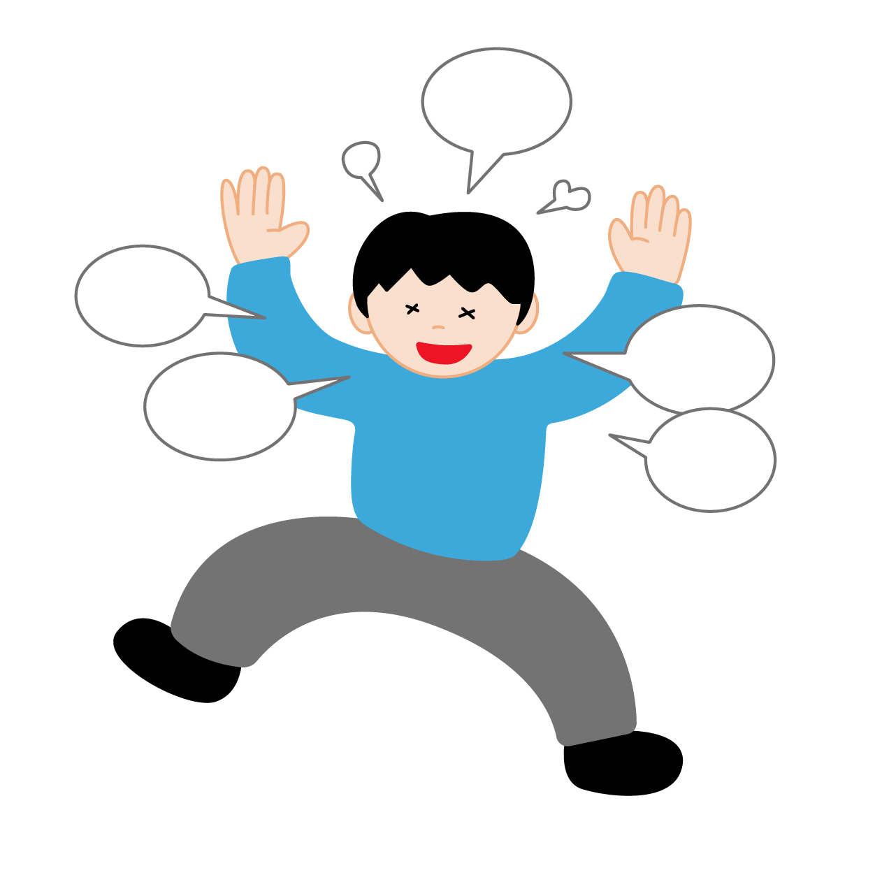 双極性障害(躁うつ病)の躁状態の男性の無料線なしイラスト