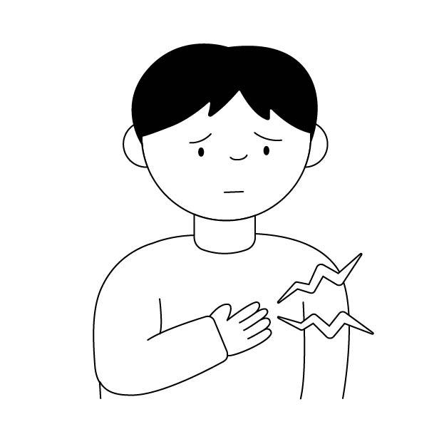 胸の痛みを感じる（動悸）男性の無料モノクロイラスト