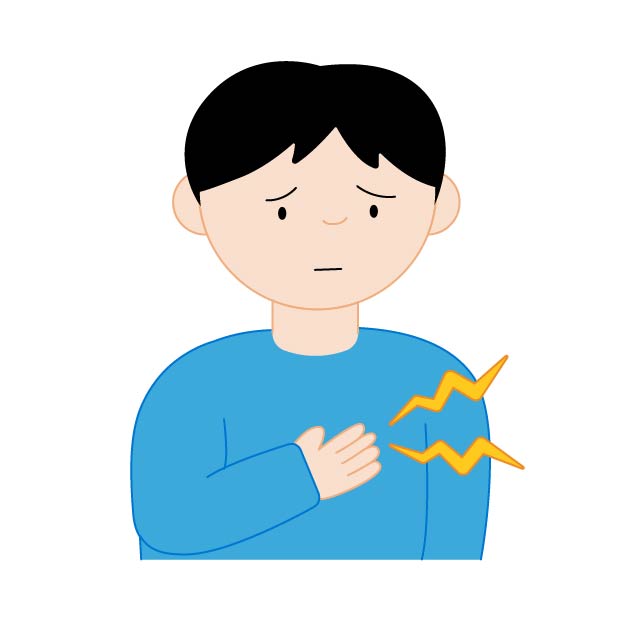 胸の痛みを感じる（動悸）男性の無料線なしイラスト