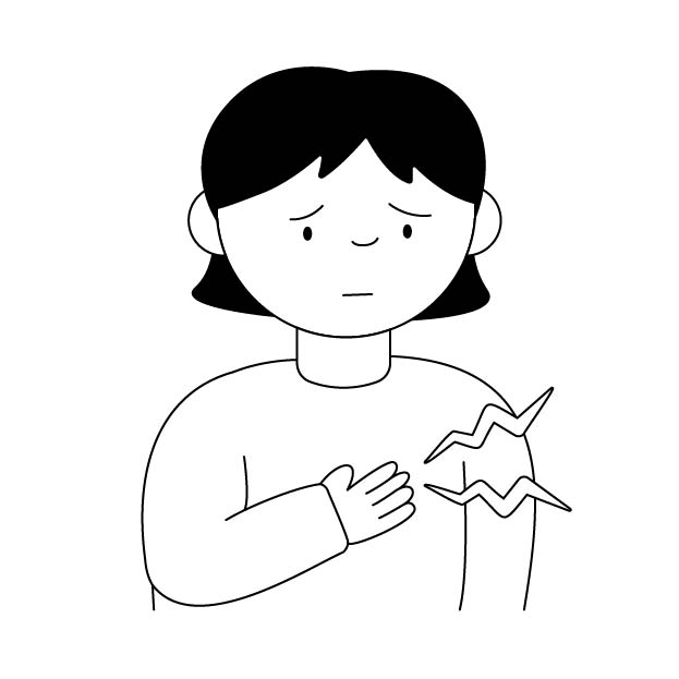 胸の痛みを感じる（動悸）女性の無料モノクロイラスト