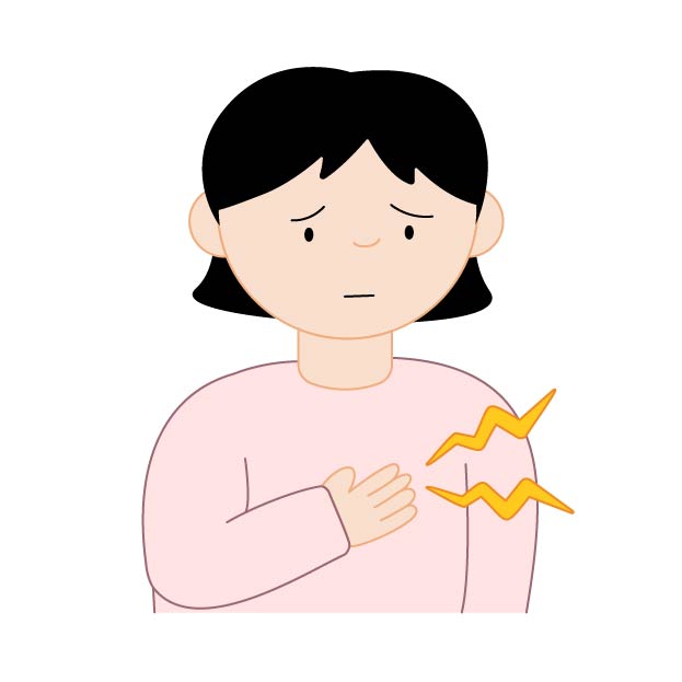胸の痛みを感じる（動悸）女性の無料線なしイラスト