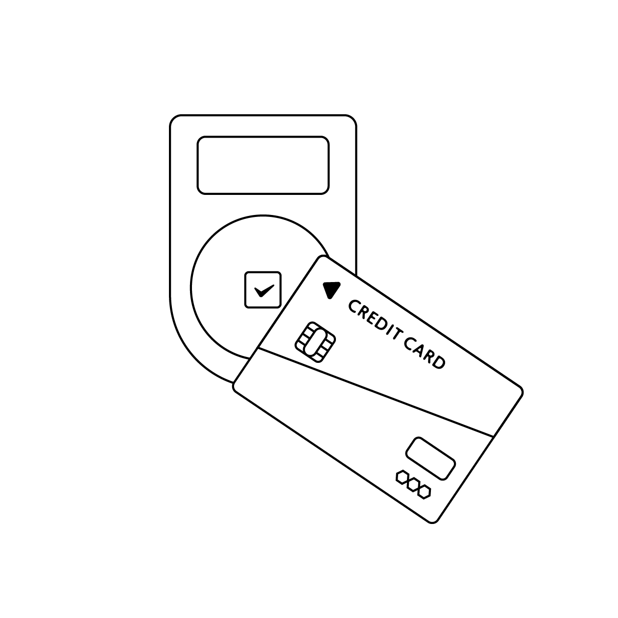 レジットカードのタッチ決済の無料モノクロイラスト