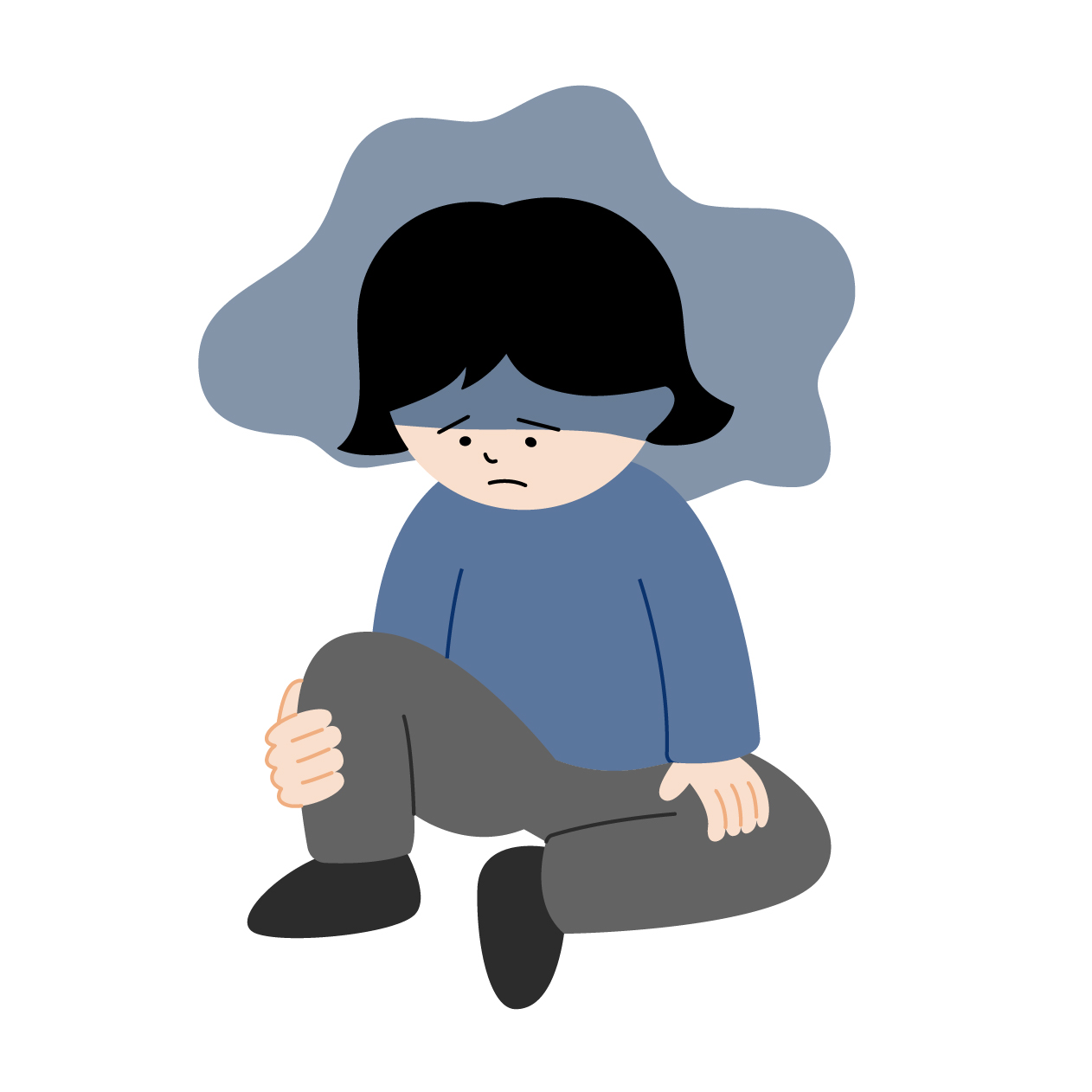 うつ病の女性の無料線なしイラスト