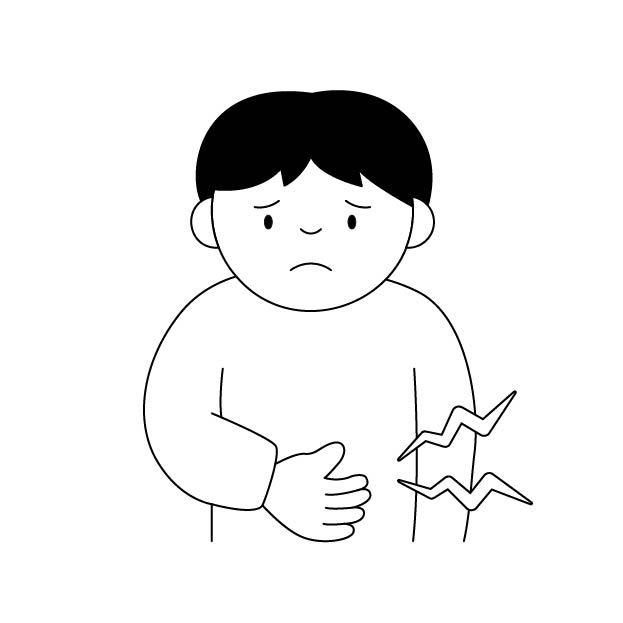 お腹の空いた(空腹)の男性の無料モノクロイラスト