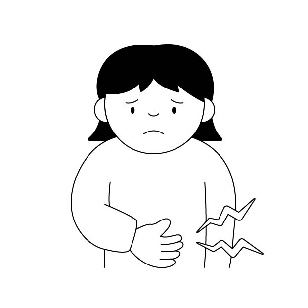 お腹の空いた(空腹感)の女性の無料モノクロイラスト