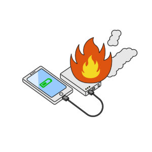 充電中に発火する充電器の無料カラーイラスト