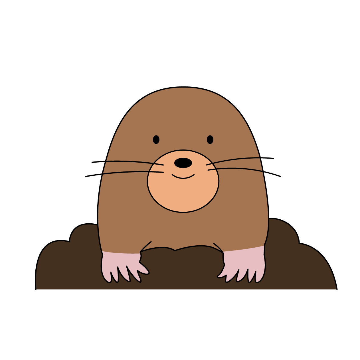 正面を向いたモグラの無料カラーイラスト
